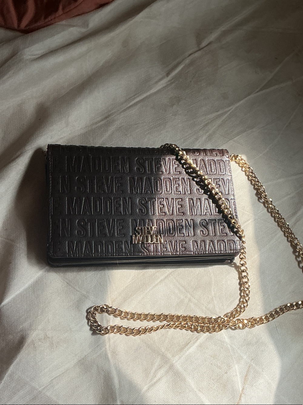 Steve Madden Black Embossed Chain Wallet Crossbody